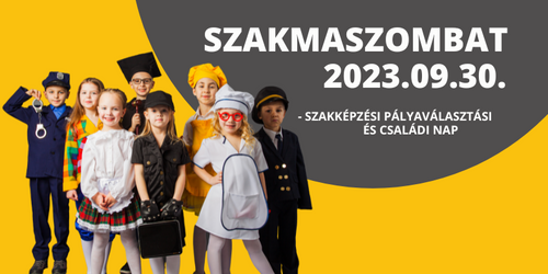 szakmaszombat plakát szürke sárga színben gyerekekkel